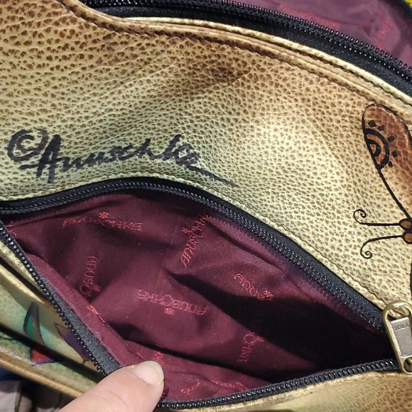 Anuschka nwt handpainted leather butterfly double strap zip around shoulder bag - Picture 10 of 10